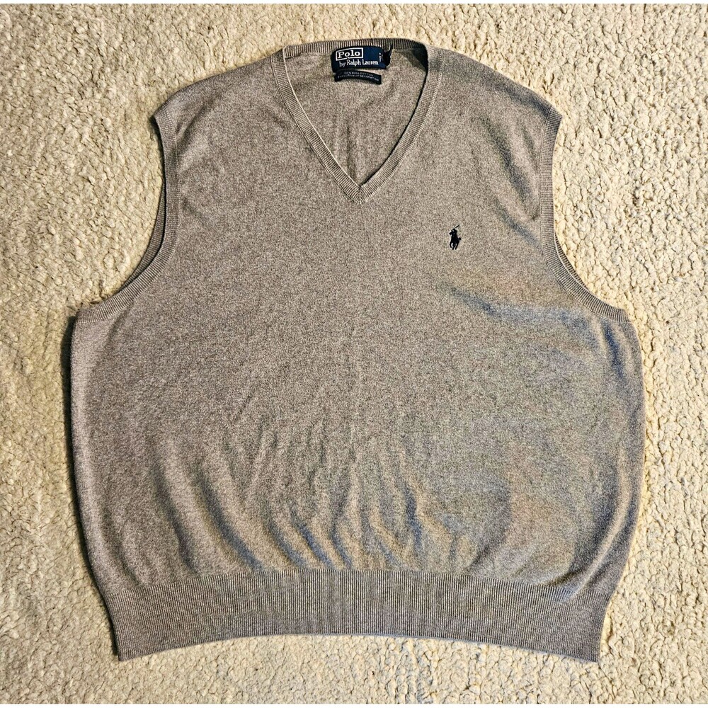 Polo Ralph Lauren Sweater Vest Mens XXL Gray Pima Cotton V-Neck Preppy Academia